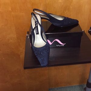 Sparkly Nina navy sling back kitten heels